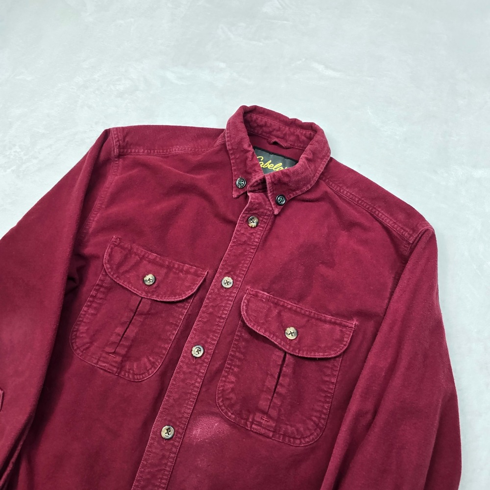 Cabela's Flannel Shirt Mens Medium Burgundy‎ Red Button Long Sleeve Cotton WORK - Picture 4 of 11